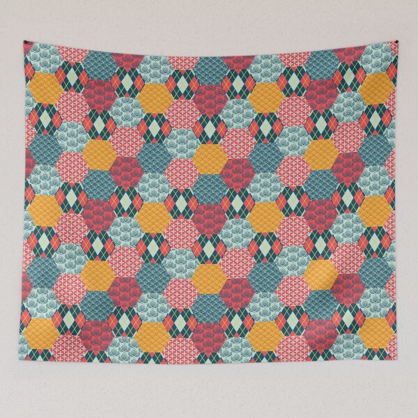 Item preview, Retro Vintage Patchwork Hexie Quilt designed and sold by carabara.