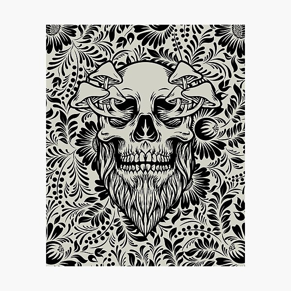 Skull Mushrooms • Gray & Black • Goth Photographic Print