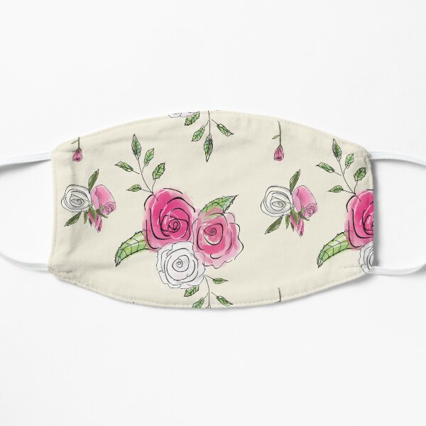 Sketchy Rose Chintz: Pink and White Rose Floral Pattern Flat Mask