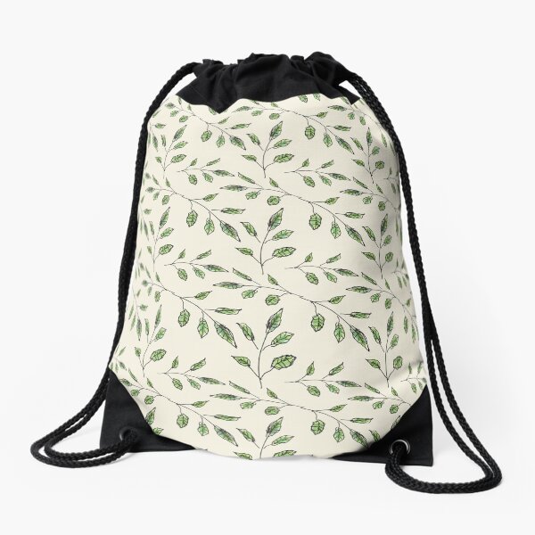 Peaceful Green Leaves Pattern Drawstring Bag