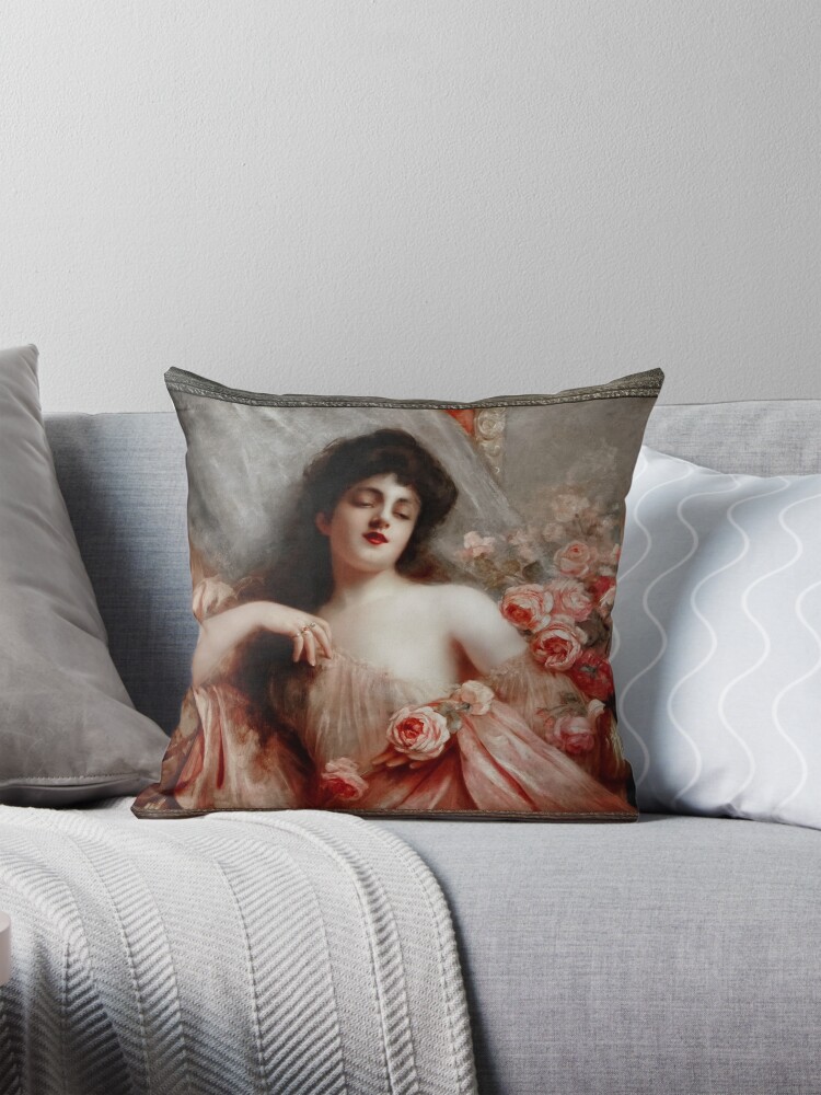 Belle Epoque Beauty Reclining On A Settee by Paul De La Boulaye Classical Art Xzendor7 Old Masters Reproductions Decorative Art Print Throw Pillow