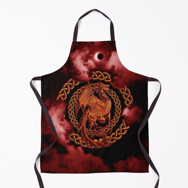 Gold Celtic Dragon Pink Moon Eclipse in the Clouds Apron
