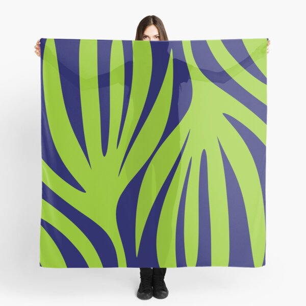 Aperçu de l'œuvre Motif de feuilles abstraites des Maldives en vert citron et bleu marine vif créée et vendue par kierkegaard.