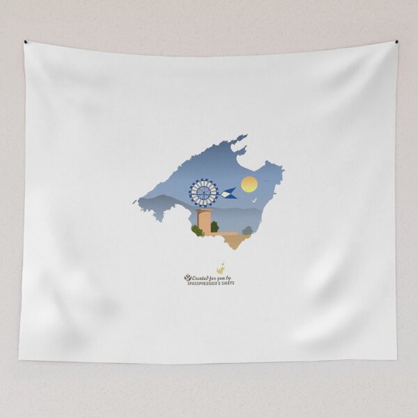 Item preview, Mallorca T-Shirt Design Windmill and Tramuntana Mountains designed and sold by Spassprediger.