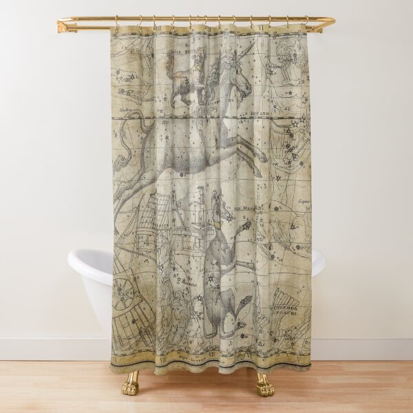 Unicorn Orion Vintage Antique Celestial Old Nautical World Map Shower Curtain