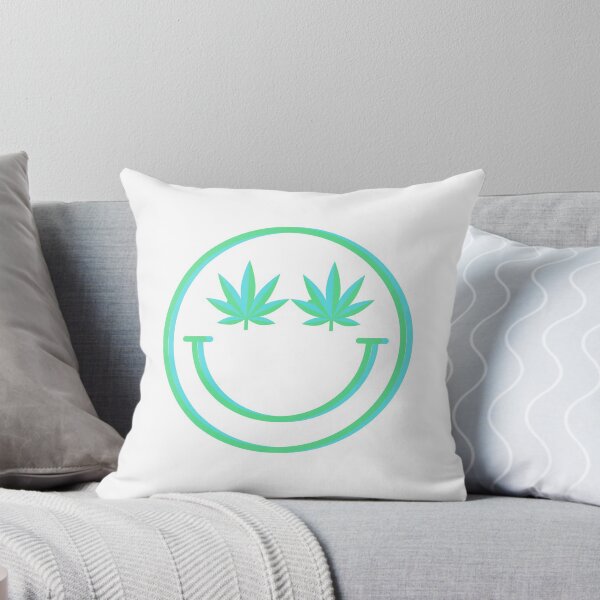 Item preview, smiley cannabis face - green/blue glitch designed and sold by smokelikeagirl.