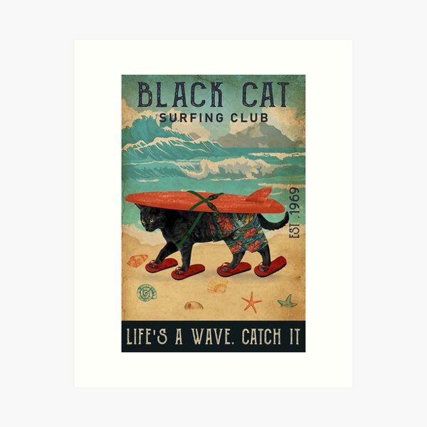 Aperçu de l'œuvre Cadeau de citations de chat noir de club de surf créée et vendue par Douglafa.