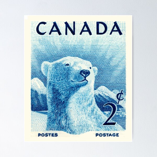 Vintage 1953 Canada Polar Bear Postage Stamp Poster