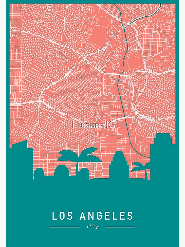 "Colorful map of the city Los Angeles, USA" Poster for Sale by