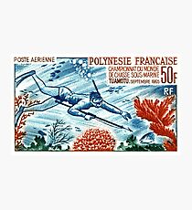 1965 French Polynesia Spearfishing Postage Stamp Photographic Print
