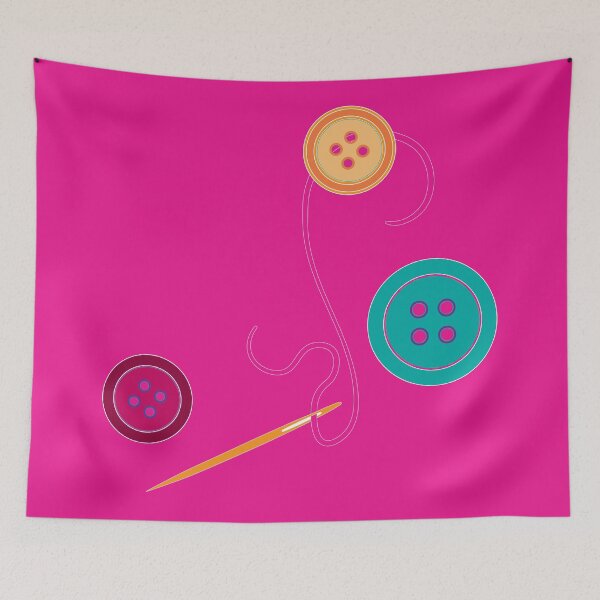 Item preview, Calling all Sewists! Needle, Thread, Buttons icons on bright pink designed and sold by Susan Marie Williams.