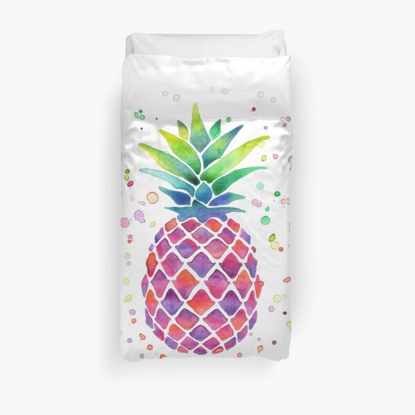 Colourful Watercolour Pineapple! Duvet Cover