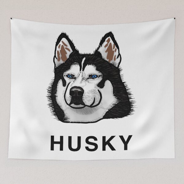 Item preview, Black and White Blue Eyed Husky Illustration  designed and sold by PrettyLittlePic.