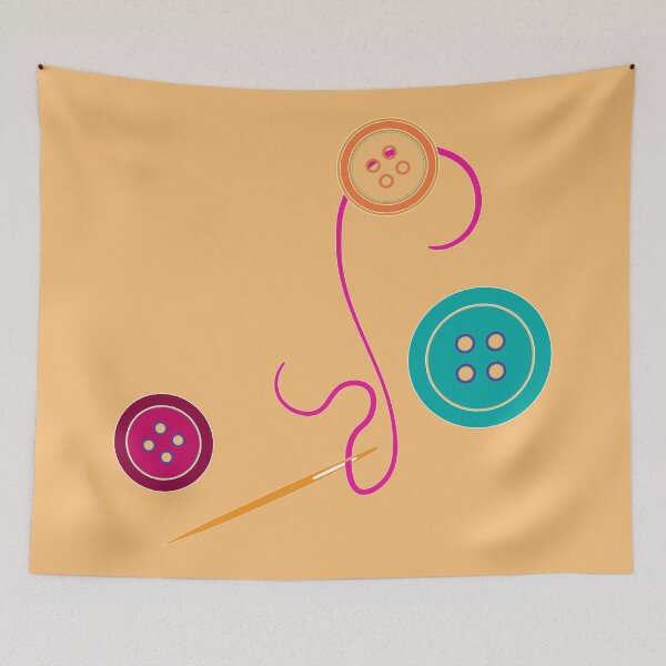 Item preview, Calling all Sewists! Needle, Thread, Buttons icons on dusky yellow designed and sold by Susan Marie Williams.