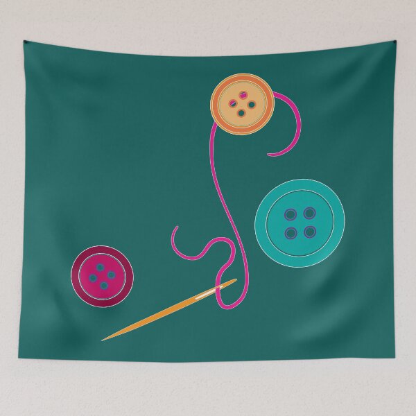 Item preview, Calling all Sewists! Needle, Thread, Buttons icons on dusky green designed and sold by Susan Marie Williams.