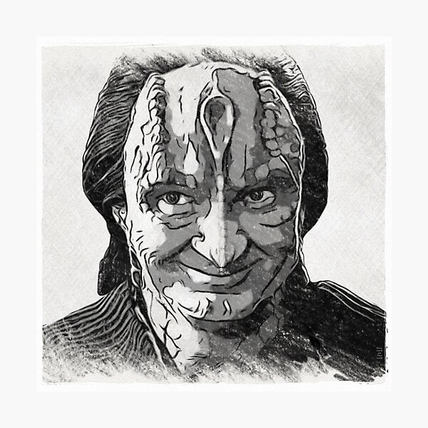 Item preview, Space Murder LIzard Spy Smirking Black and White Ink and Charcoal  designed and sold by orionlodubyal.