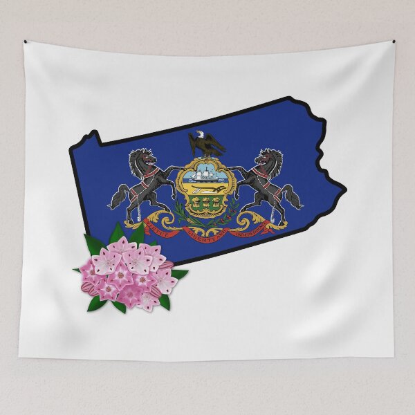 Item preview, State of Pennsylvania Flag with State Flower Mountain Laurel designed and sold by Gsallicat.