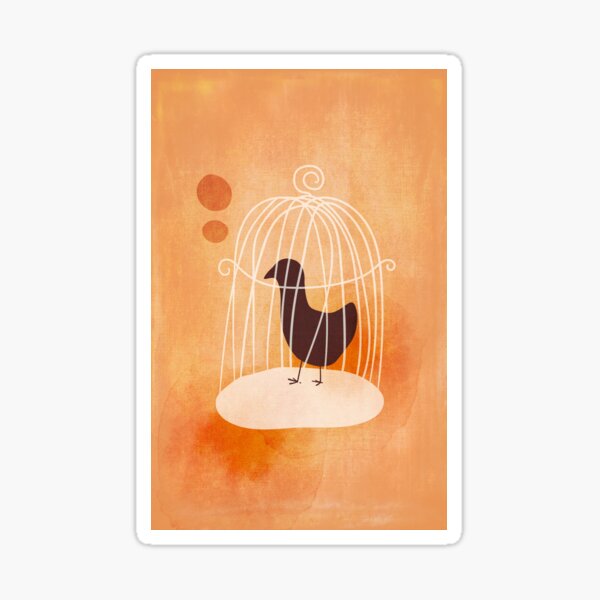 Peach Orange Salmon Crow Bird In a Cage / Simple Alfred In Autumn Sticker
