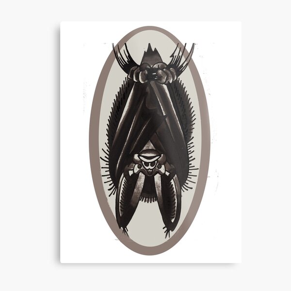 hanging bat, old school tattoo bat Metal Print