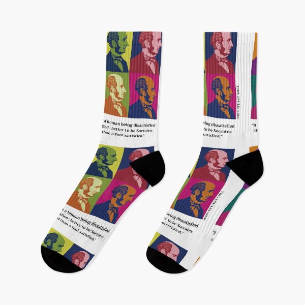 Item preview, John Stuart Mill, John S. Mill, Mill, pop art philosopher, quotes, pop art John Stuart Mill, It is better to be a human being dissatisfied than a pig satisfied designed and sold by challengecafe.