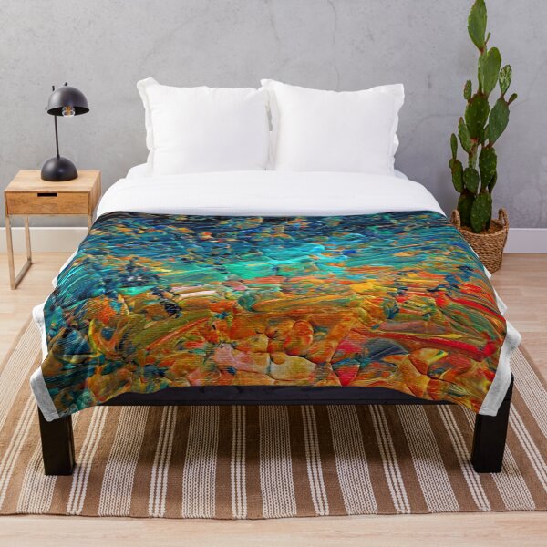 ETERNAL TIDE 2 Bold Rainbow Colorful Deep BlueTurquoise Aqua Orange Yellow Ombre Waves Throw Blanket