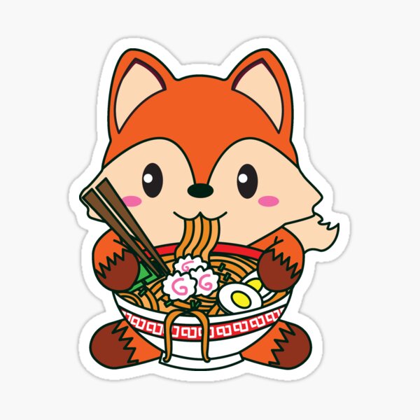 Vista previa del artículo con la obra «Zorro comiendo ramen», diseñado y vendido por YueHeng Creates ⭐⭐⭐⭐⭐.