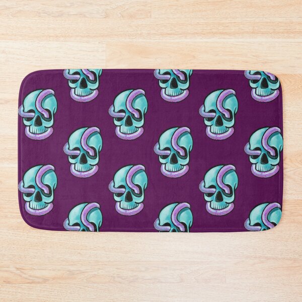 Item preview,  Blue skull and pink snake cartoon ish illustration dark background designed and sold by Laura Ioana V.