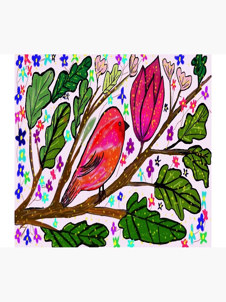 Leaves and Bird Print/ Design by Culturetravel