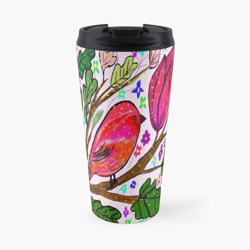 Leaves and Bird Print/ Design Travel Mug