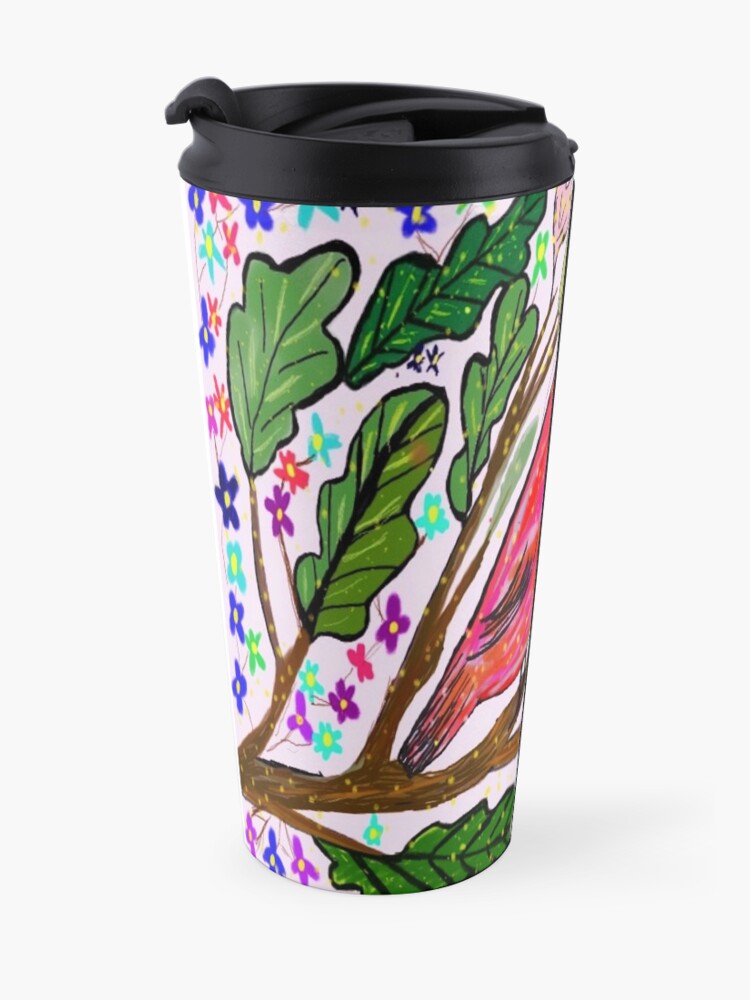 Alternate view of Leaves and Bird Print/ Design Travel Mug