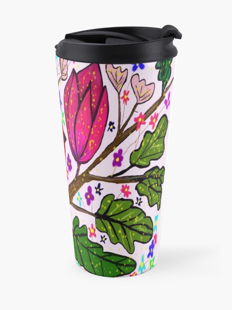 Alternate view of Leaves and Bird Print/ Design Travel Mug