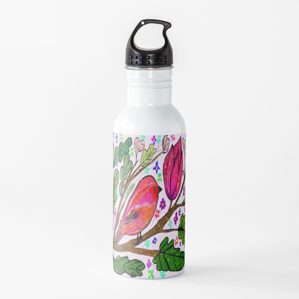 Leaves and Bird Print/ Design Water Bottle