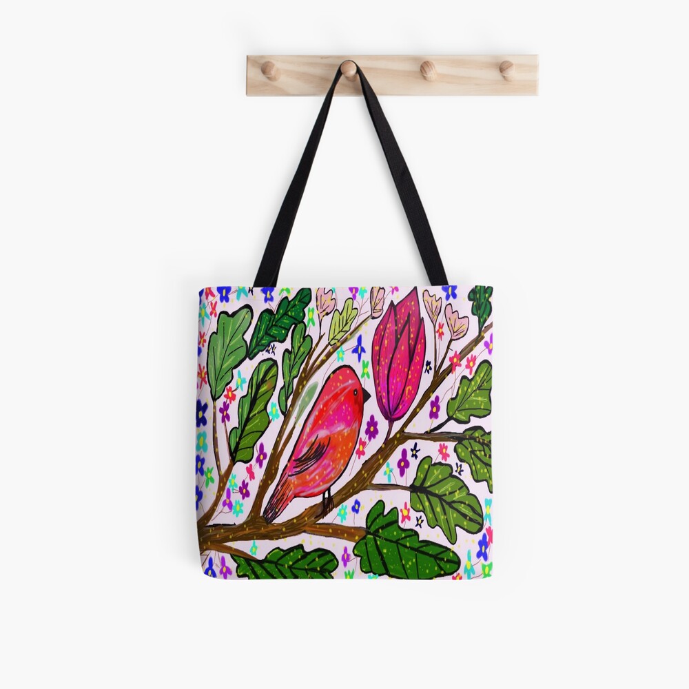 Leaves and Bird Print/ Design Tote Bag