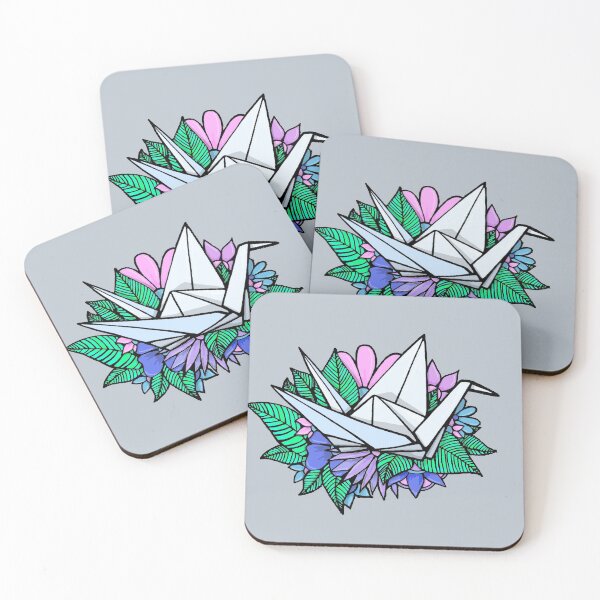 Item preview, Origami crane, floral--cool grey background designed and sold by Itinlea.