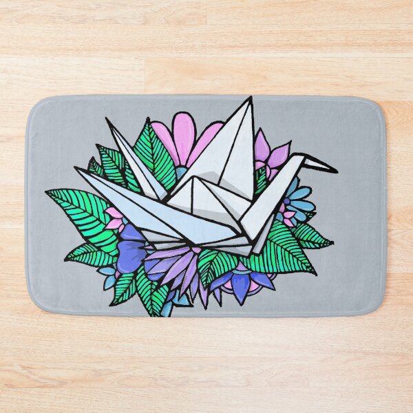 Item preview, Origami crane, floral--cool grey background designed and sold by Itinlea.