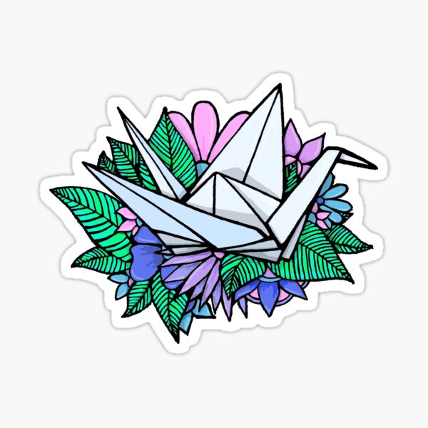 Item preview, Origami crane, floral--cool grey background designed and sold by Itinlea.