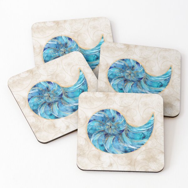 Item preview, Nautilus Shell Blue watercolor designed and sold by k9printart.