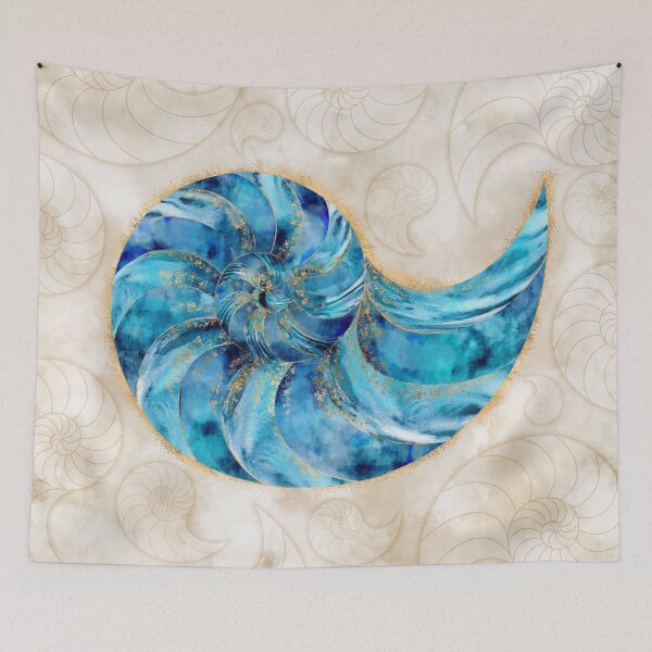 Item preview, Nautilus Shell Blue watercolor designed and sold by k9printart.