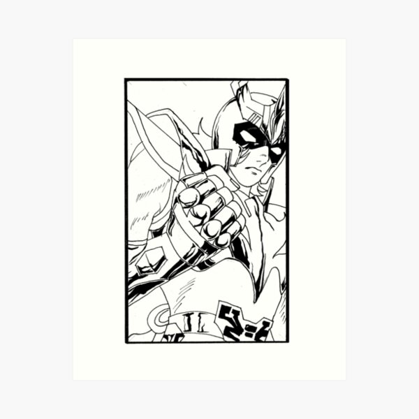 Aperçu de l'œuvre Chevalier de bronze ikki fenix en noir et blanc créée et vendue par Cocodino ⭐⭐⭐⭐⭐.
