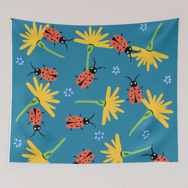 Item preview, Flower and ladybugs print blue designed and sold by valdegilde.