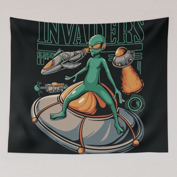 Item preview, Alien Invasion Illustration UFO Spaceship Attacks designed and sold by Peekonet.