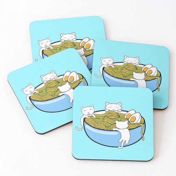Item preview, Cute white little kittens eating a big bowl of yummy ramen noodle soup designed and sold by Purr95.