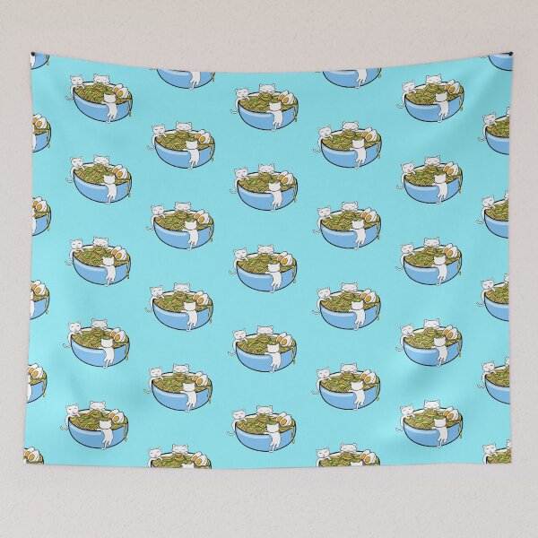 Item preview, Cute white little kittens eating a big bowl of yummy ramen noodle soup designed and sold by Purr95.