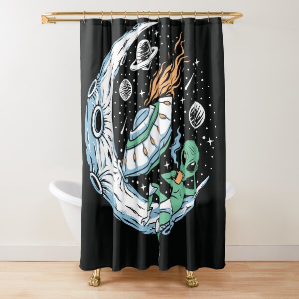 Alien Stranded Moon Illustration Shower Curtain