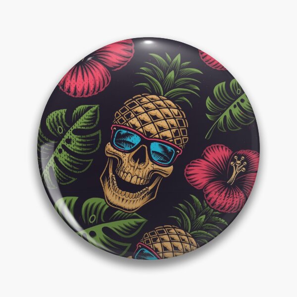 Item preview, Seamless Color Pattern Hawaiian Theme with Pineapple Skull Dark Background designed and sold by Peekonet.