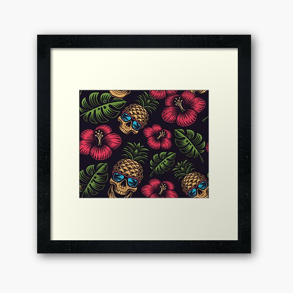 Item preview, Seamless Color Pattern Hawaiian Theme with Pineapple Skull Dark Background designed and sold by Peekonet.