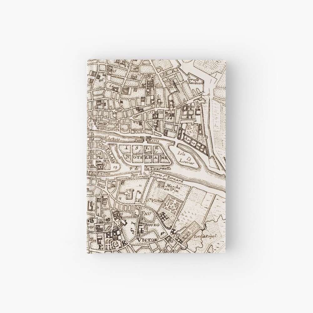 Vintage Map of Paris France (1742) Hardcover Journal