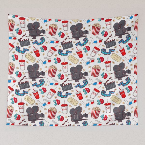 Item preview, Cute Seamless Background Cinema Attributes Hand Drawn Illustration designed and sold by Peekonet.