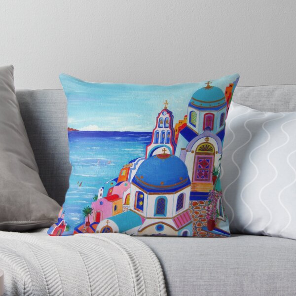 Colorful Oia Santorini Throw Pillow