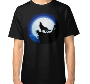 wolf howling at the moon t shirt